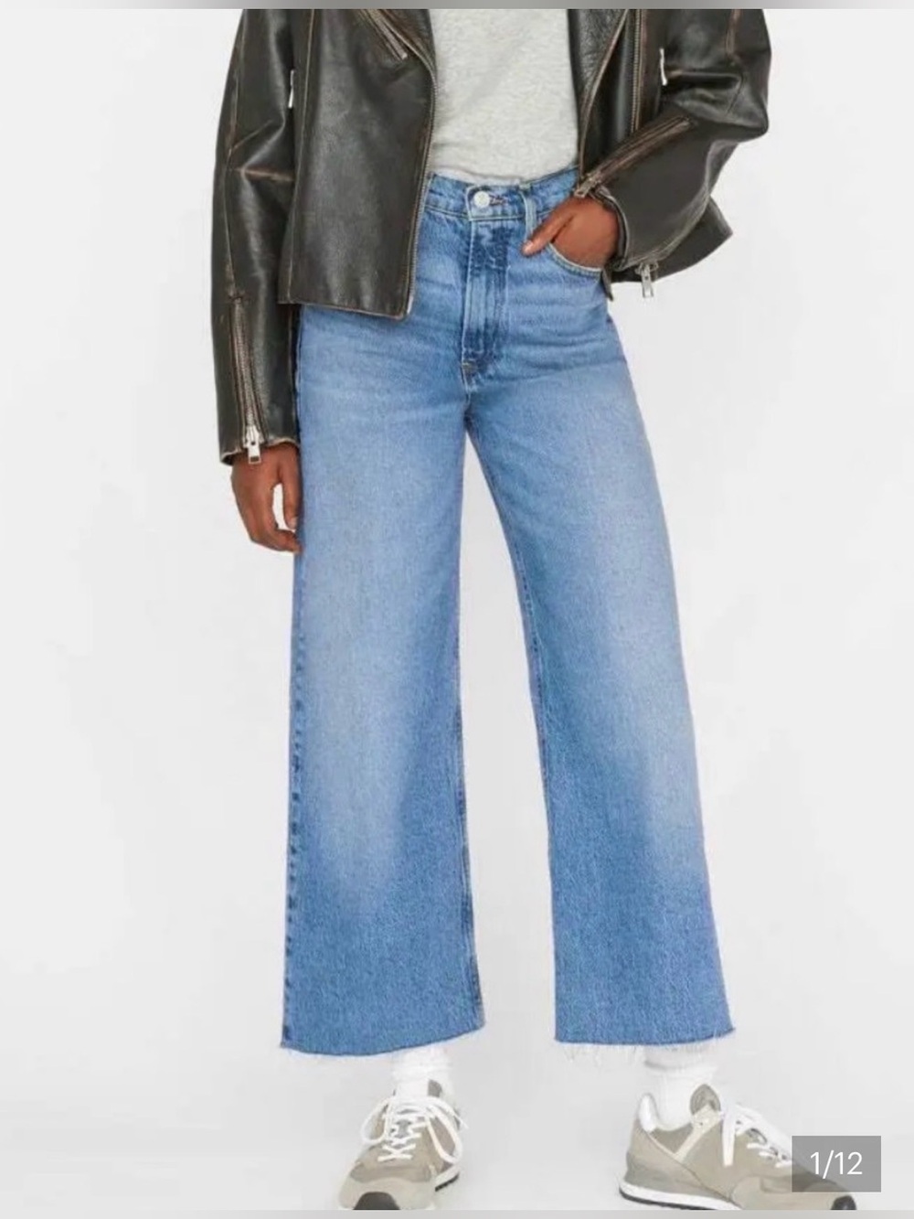FRAME High N Tight Wide Leg Crop Distressed Hem Lomina Denim Jeans Women's 28